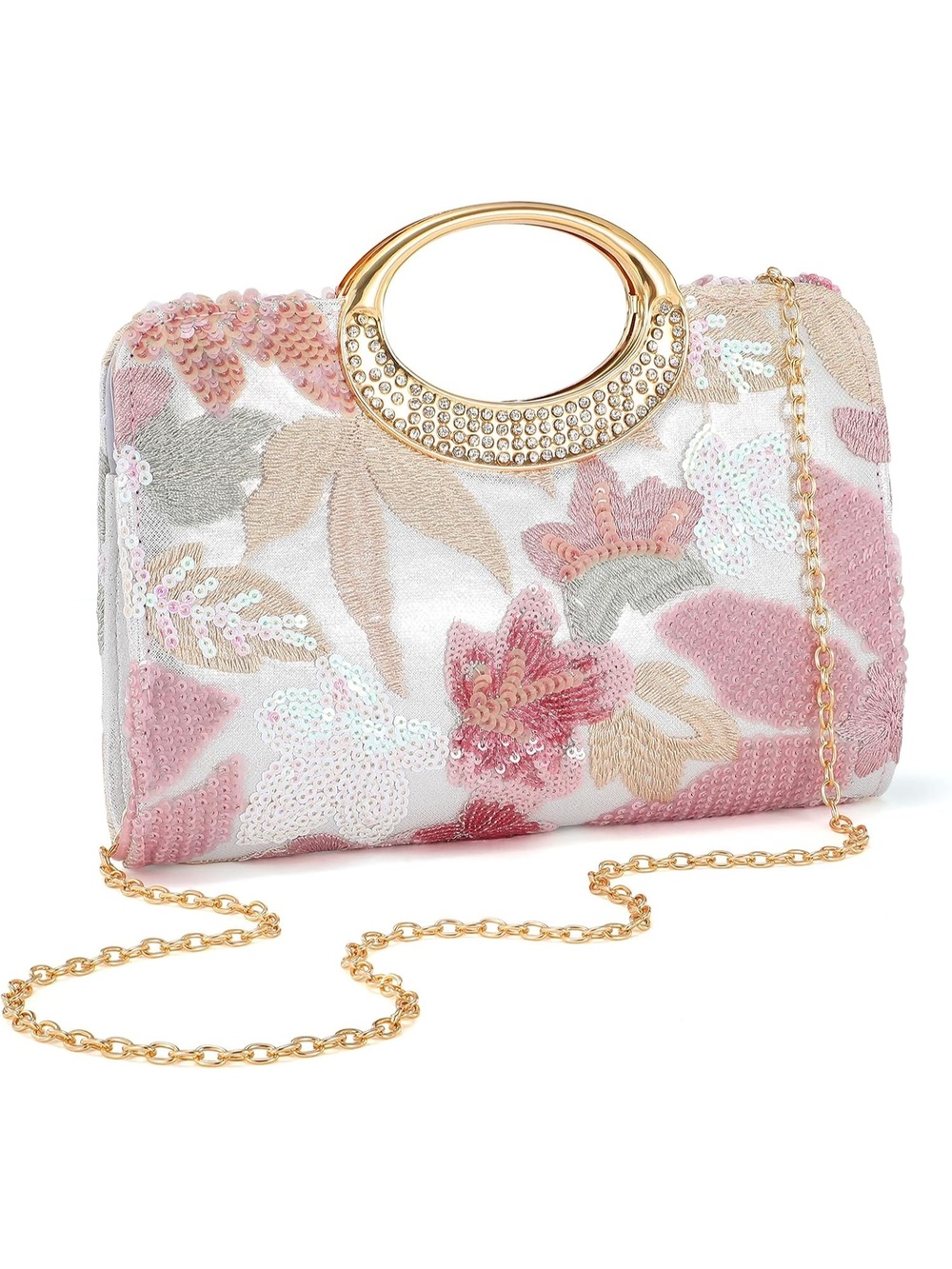 〽️ Women's Pink Glitter Clutch Purse Rhinestones Handle Evening Handbags